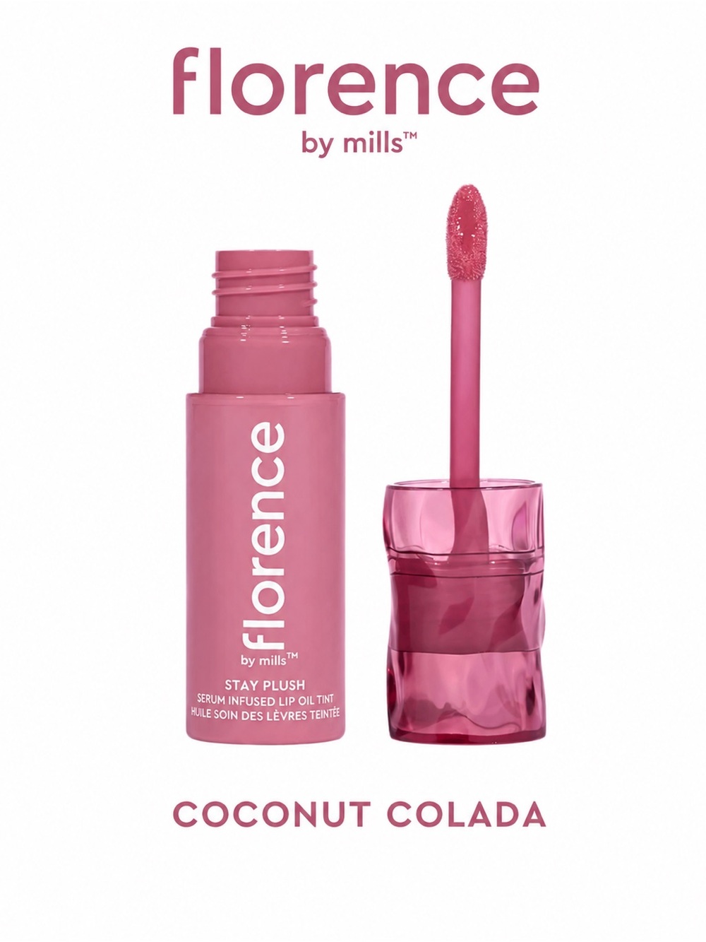 Florence by Mills Stay Plush Serum Infused Lip Oil Tint Coconut Colada NIB